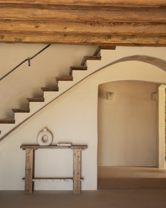 Deco Wood Consola De Madera Maciza En Tono Roble Oscuro De 120x84cm