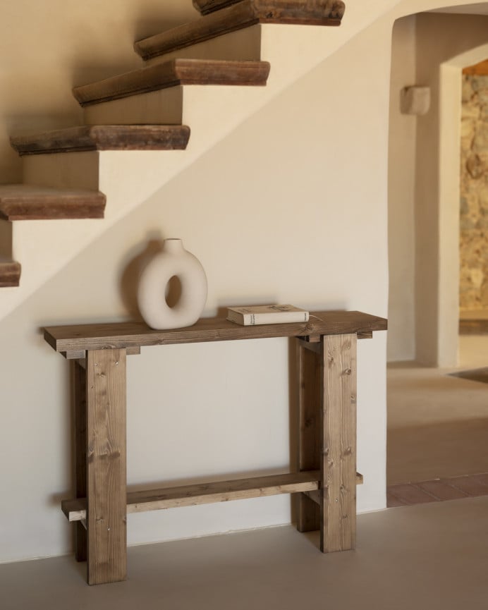 Deco Wood Consola De Madera Maciza En Tono Roble Oscuro De 120x84cm