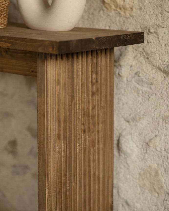 Deco Wood Consola De Madera Maciza En Tono Roble Oscuro De 120x80cm