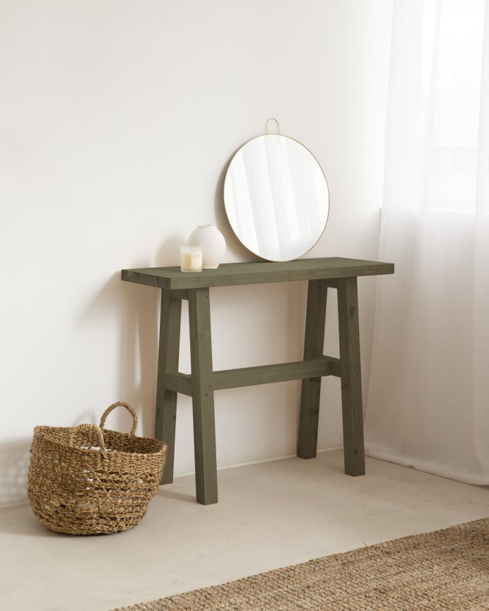 Deco Wood Consola De Madera Maciza En Tono Verde De 100x80cm
