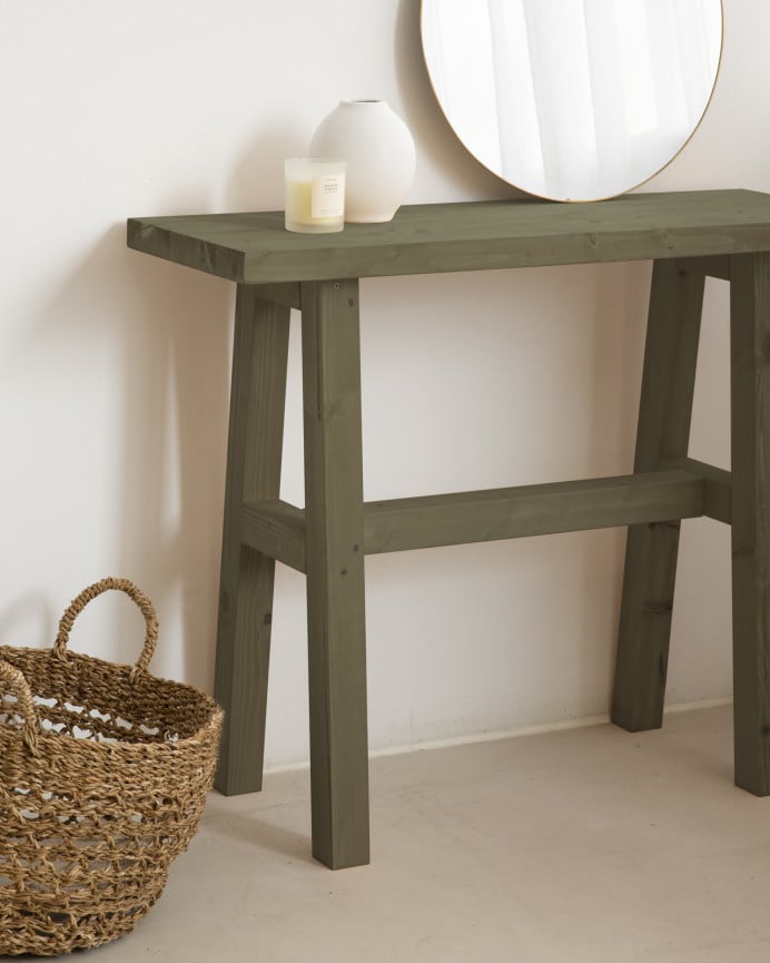 Deco Wood Consola De Madera Maciza En Tono Verde De 100x80cm