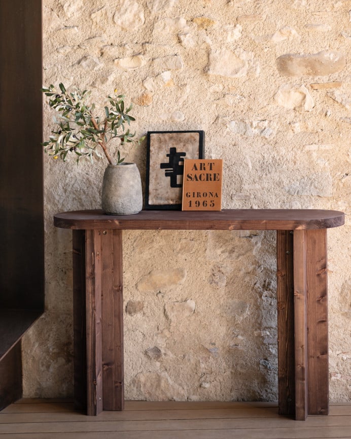 Deco Wood Consola De Madera Maciza Tono Nogal De 120x80cm