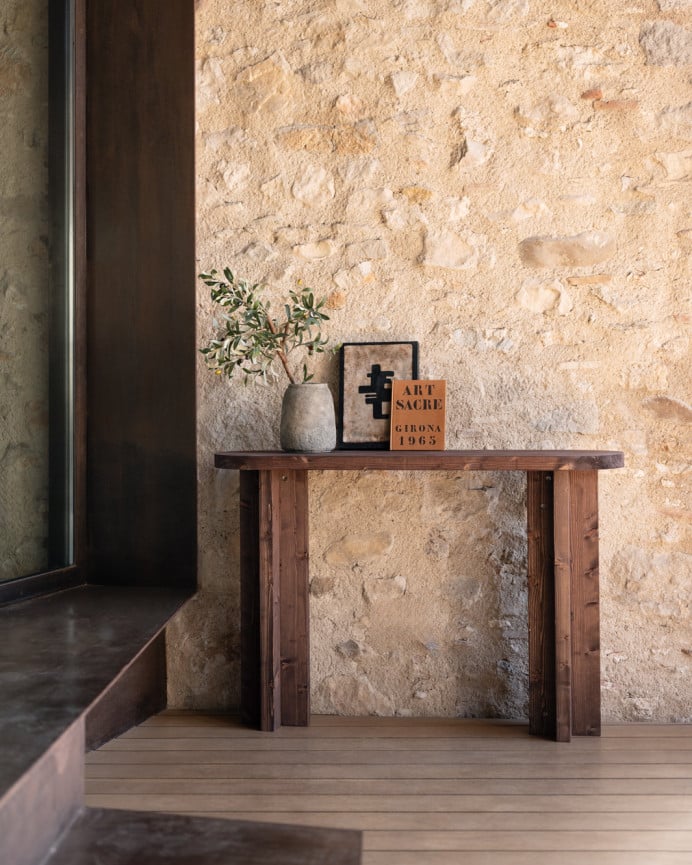 Deco Wood Consola De Madera Maciza Tono Nogal De 120x80cm