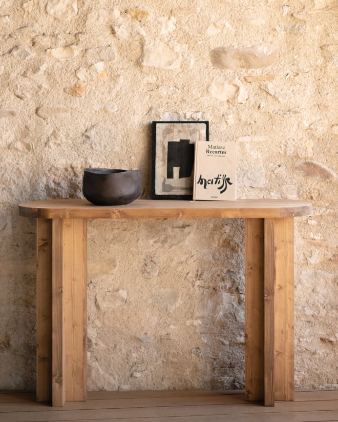 Deco Wood Consola De Madera Maciza Tono Roble Oscuro De 120x80cm