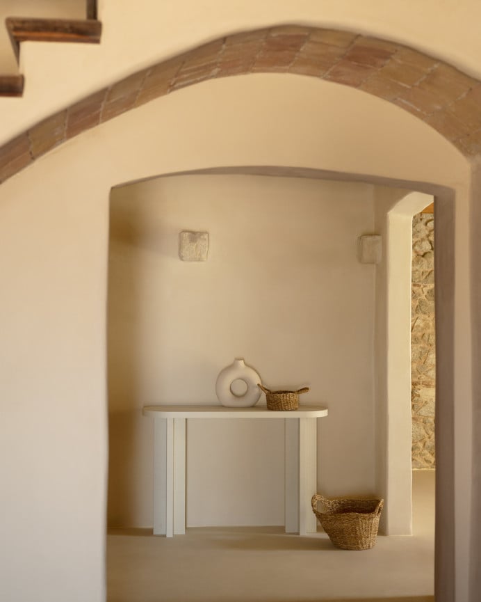 Deco Wood Consola De Microcemento Tono Blanco Roto De 120x80cm