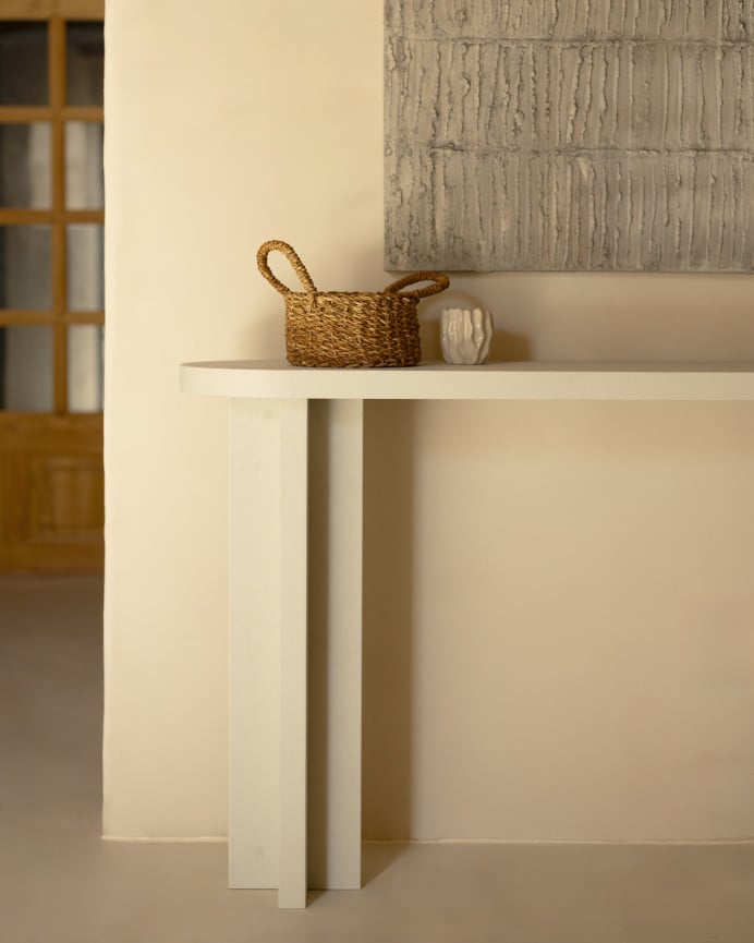 Deco Wood Consola De Microcemento Tono Blanco Roto De 120x80cm