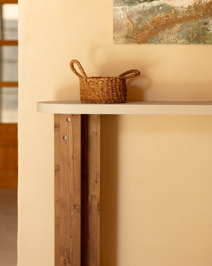 Deco Wood Consola De Microcemento Y Patas De Madera En Tono Roble Oscuro De 120x80cm