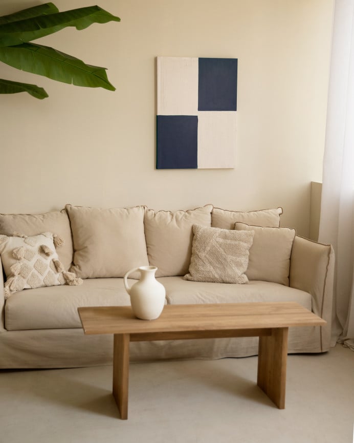 Deco Wood Cuadro Azul Y Blanco Decorativo Sobre Algodón Con Bastidor De Madera Pintado Artesanalmente Con Pintura Al óleo De 80x60cm