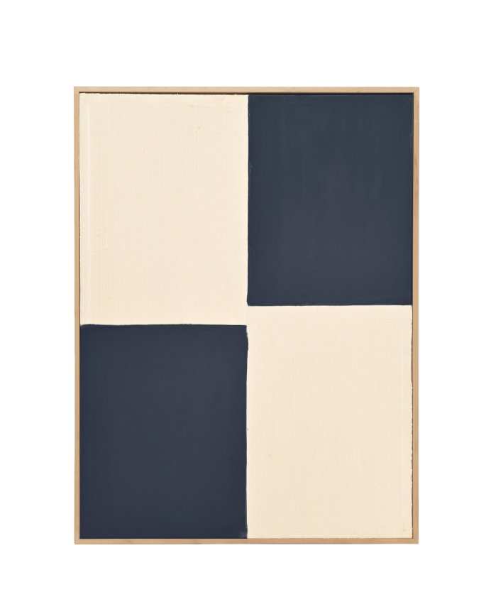 Deco wood Cuadro azul y blanco decorativo sobre algodón con bastidor de madera pintado artesanalmente con pintura al óleo de 80x60cm