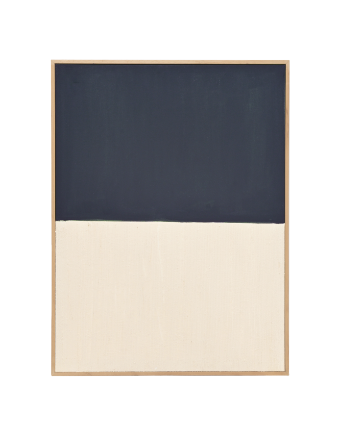 Deco wood Cuadro azul y blanco decorativo sobre algodón con bastidor de madera pintado artesanalmente con pintura al óleo de 80x60cm