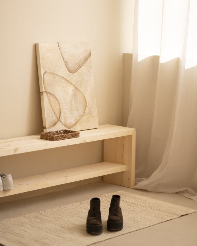 Deco Wood Cuadro Beige Decorativo Sobre Algodón Con Bastidor De Madera Pintado Artesanalmente Con Pintura Al óleo De 80x60cm