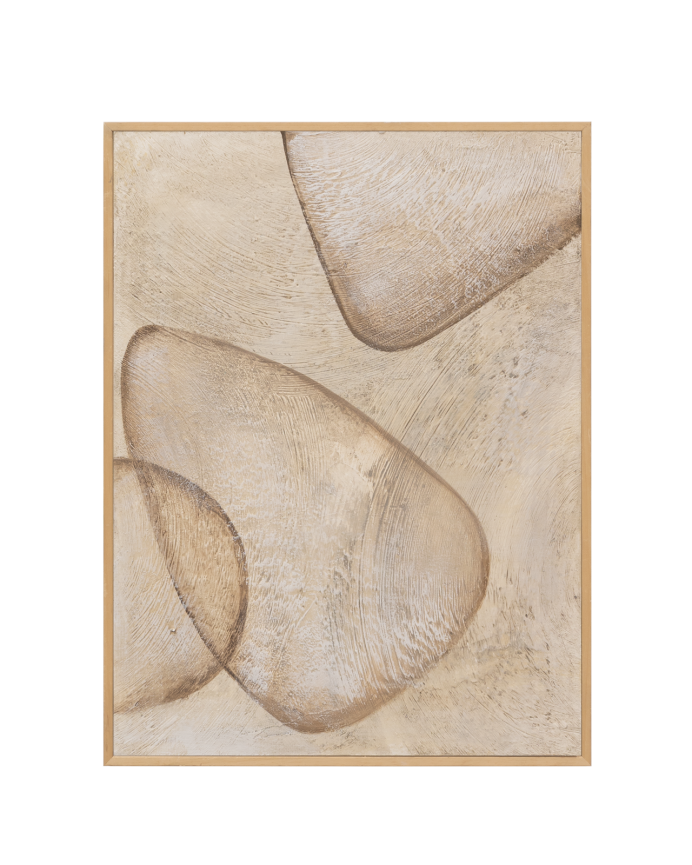 Deco wood Cuadro beige decorativo sobre algodón con bastidor de madera pintado artesanalmente con pintura al óleo de 80x60cm