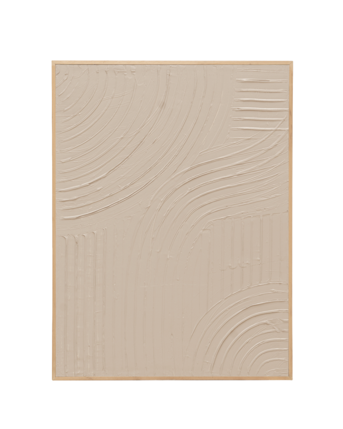 Deco wood Cuadro beige decorativo sobre algodón con bastidor de madera pintado artesanalmente con pintura al óleo de 80x60cm