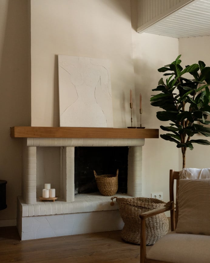 Deco Wood Cuadro Beige Decorativo Sobre Algodón Con Bastidor De Madera Pintado Artesanalmente Con Pintura Al óleo De 80x60cm