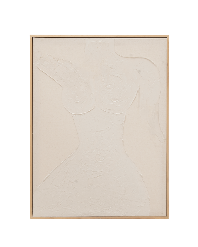 Deco wood Cuadro beige decorativo sobre algodón con bastidor de madera pintado artesanalmente con pintura al óleo de 80x60cm