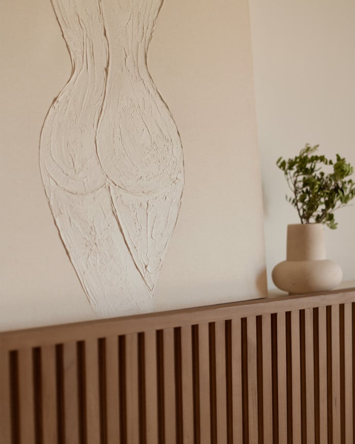 Deco Wood Cuadro Beige Decorativo Sobre Algodón Con Bastidor De Madera Pintado Artesanalmente Con Pintura Al óleo De 80x60cm