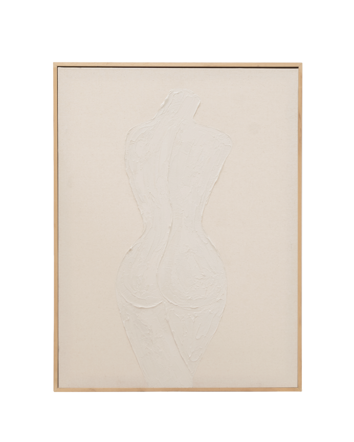 Deco wood Cuadro beige decorativo sobre algodón con bastidor de madera pintado artesanalmente con pintura al óleo de 80x60cm