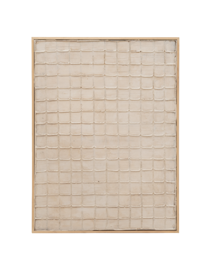 Deco wood Cuadro beige decorativo sobre algodón con bastidor de madera pintado artesanalmente con pintura al óleo de 80x60cm