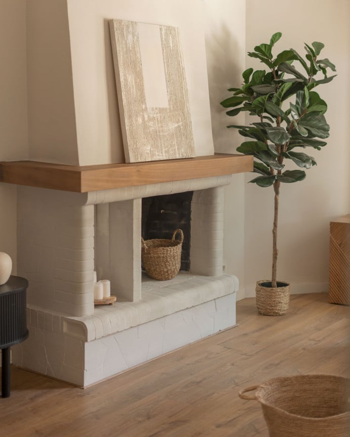 Deco Wood Cuadro Beige-marrón Decorativo Sobre Algodón Con Bastidor De Madera Pintado Artesanalmente Con Pintura Al óleo De 80x60cm