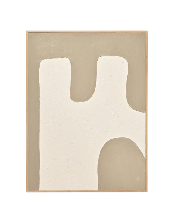 Deco wood Cuadro beige y blanco decorativo sobre algodón con bastidor de madera pintado artesanalmente con pintura al óleo de 80x60cm