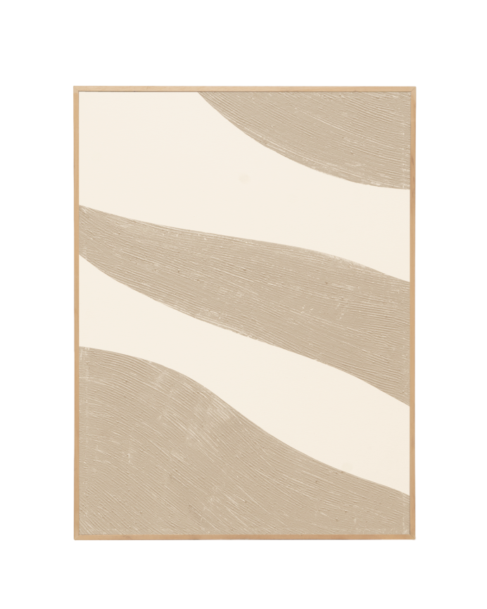 Deco wood Cuadro beige y blanco decorativo sobre algodón con bastidor de madera pintado artesanalmente con pintura al óleo de 80x60cm