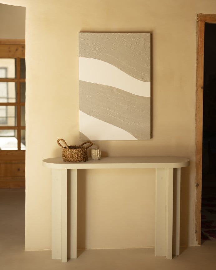 Deco Wood Cuadro Beige Y Blanco Decorativo Sobre Algodón Con Bastidor De Madera Pintado Artesanalmente Con Pintura Al óleo De 80x60cm