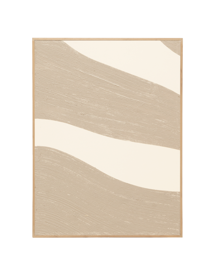 Deco wood Cuadro beige y blanco decorativo sobre algodón con bastidor de madera pintado artesanalmente con pintura al óleo de 80x60cm