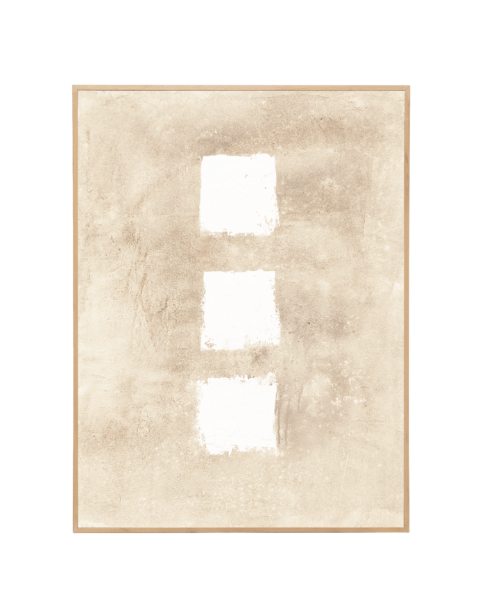 Deco wood Cuadro beige y blanco decorativo sobre algodón con bastidor de madera pintado artesanalmente con pintura al óleo de 80x60cm