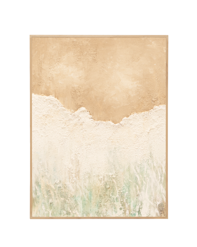 Deco wood Cuadro beige y blanco decorativo sobre algodón con bastidor de madera pintado artesanalmente con pintura al óleo de 80x60cm