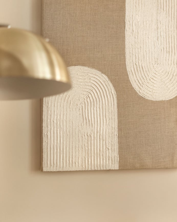 Deco Wood Cuadro Beige Y Blanco Decorativo Sobre Lino Con Bastidor De Madera Pintado Artesanalmente Con Pintura Al óleo De 80x60cm