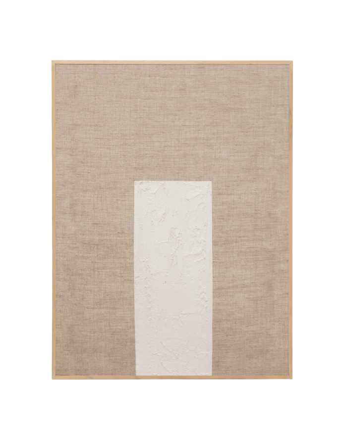 Deco wood Cuadro beige y blanco decorativo sobre lino con bastidor de madera pintado artesanalmente con pintura al óleo de 80x60cm