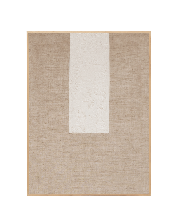 Deco wood Cuadro beige y blanco decorativo sobre lino con bastidor de madera pintado artesanalmente con pintura al óleo de 80x60cm