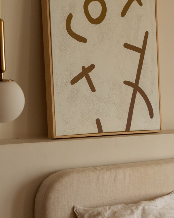 Deco Wood Cuadro Beige Y Marrón Decorativo Sobre Algodón Con Bastidor De Madera Pintado Artesanalmente Con Pintura Al óleo De 80x60cm