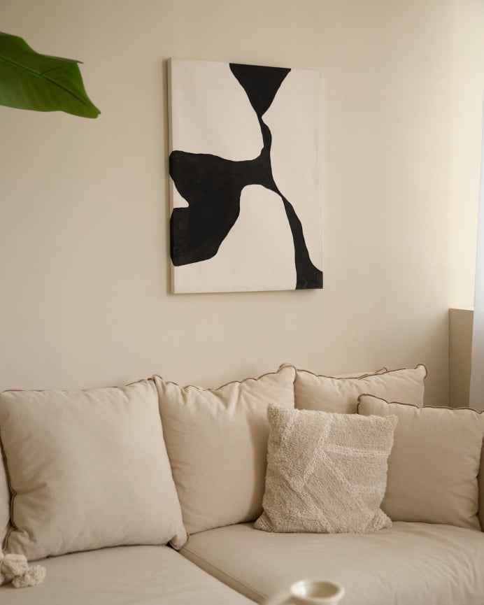 Deco Wood Cuadro Beige Y Negro Decorativo Sobre Algodón Con Bastidor De Madera Pintado Artesanalmente Con Pintura Al óleo De 80x60cm
