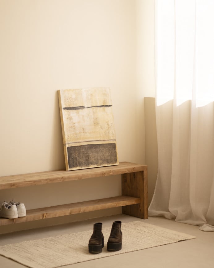 Deco Wood Cuadro Beige Y Negro Decorativo Sobre Algodón Con Bastidor De Madera Pintado Artesanalmente Con Pintura Al óleo De 80x60cm