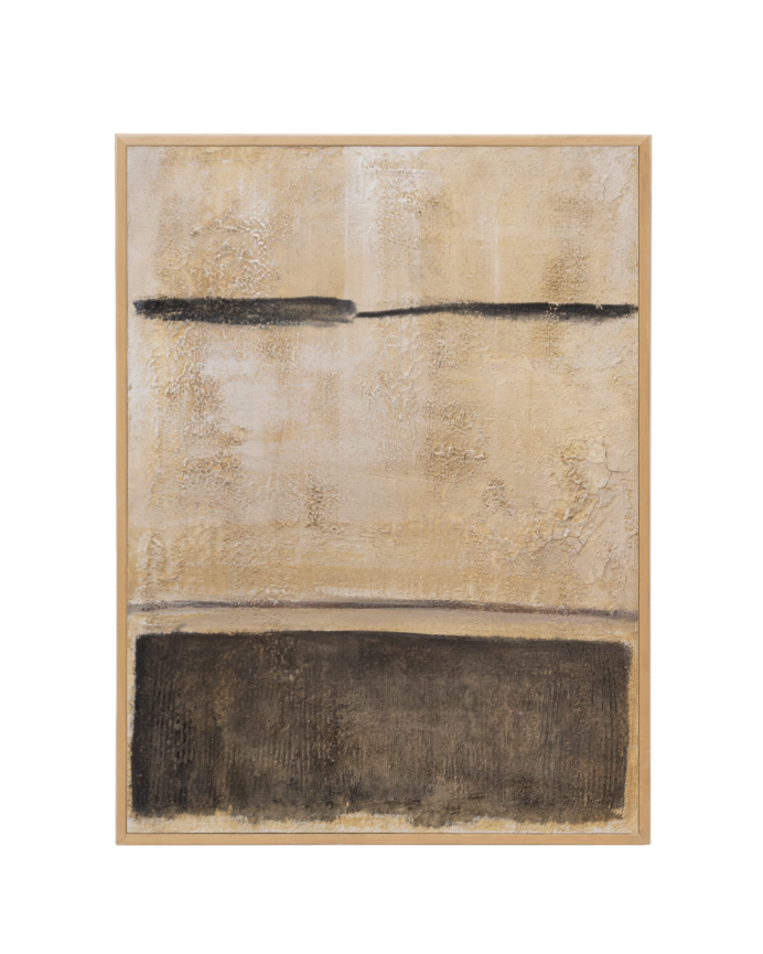 Deco wood Cuadro beige y negro decorativo sobre algodón con bastidor de madera pintado artesanalmente con pintura al óleo de 80x60cm