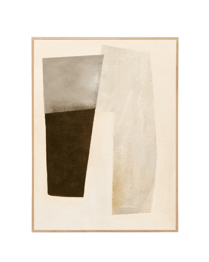 Deco wood Cuadro beige y negro decorativo sobre algodón con bastidor de madera pintado artesanalmente con pintura al óleo de 80x60cm