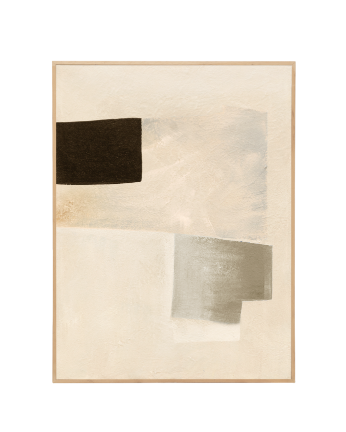 Deco wood Cuadro beige y negro decorativo sobre algodón con bastidor de madera pintado artesanalmente con pintura al óleo de 80x60cm