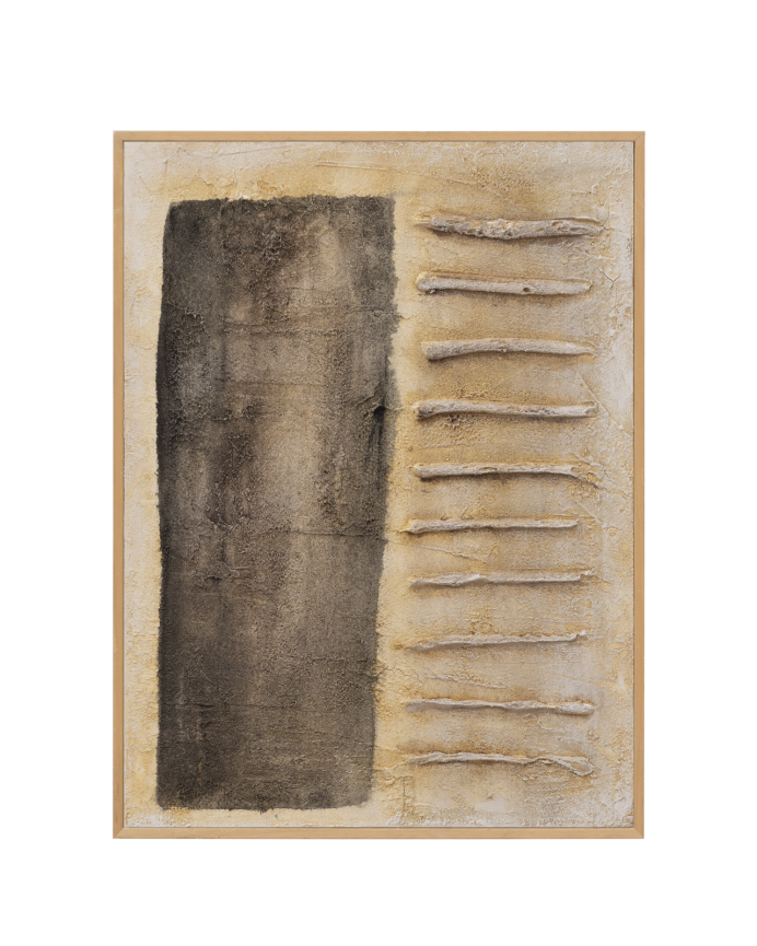 Deco wood Cuadro beige y negro decorativo sobre algodón con bastidor de madera pintado artesanalmente con pintura al óleo de 80x60cm