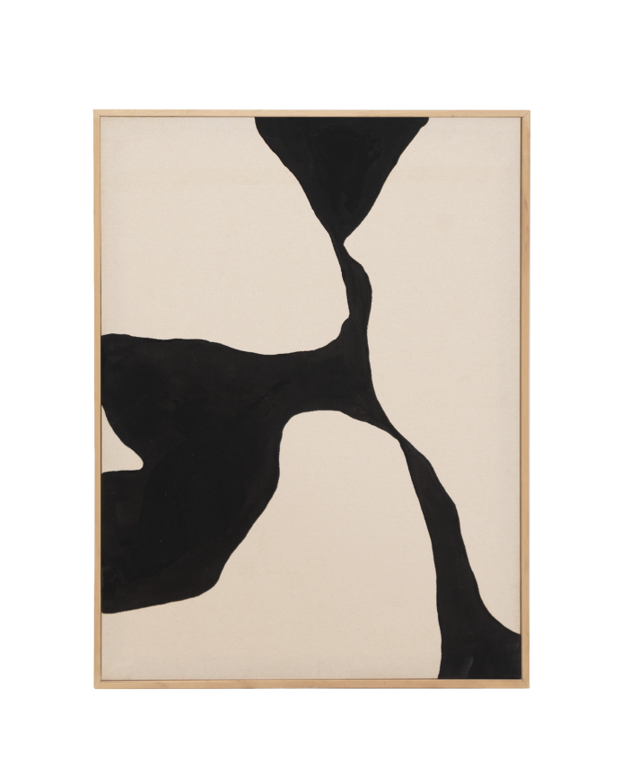 Deco wood Cuadro beige y negro decorativo sobre algodón con bastidor de madera pintado artesanalmente con pintura al óleo de 80x60cm