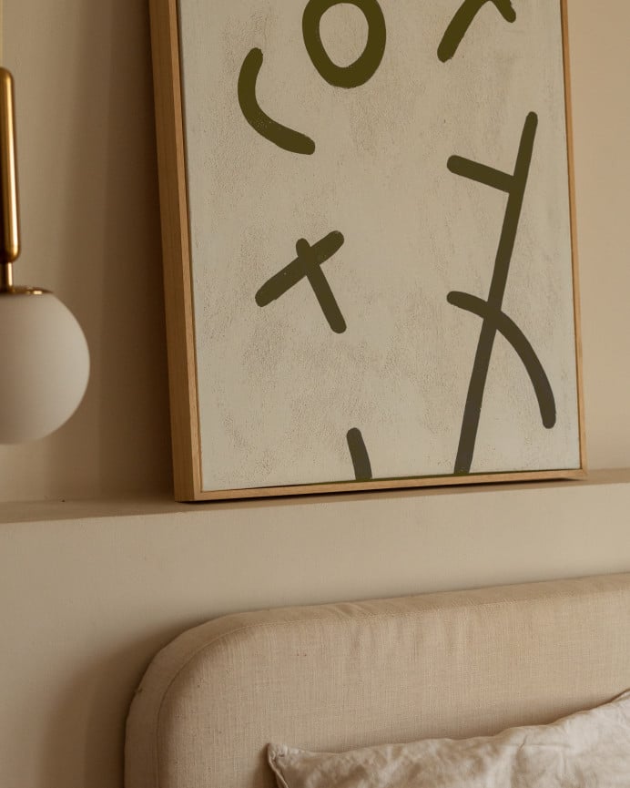 Deco Wood Cuadro Beige Y Verde Decorativo Sobre Algodón Con Bastidor De Madera Pintado Artesanalmente Con Pintura Al óleo De 80x60cm