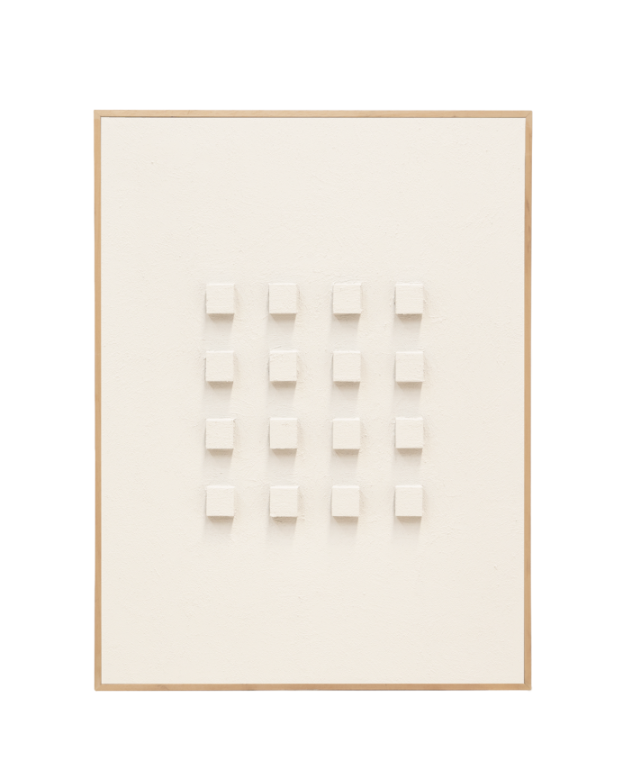 Deco wood Cuadro blanco decorativo sobre algodón con bastidor de madera pintado artesanalmente con pintura al óleo de 80x60cm