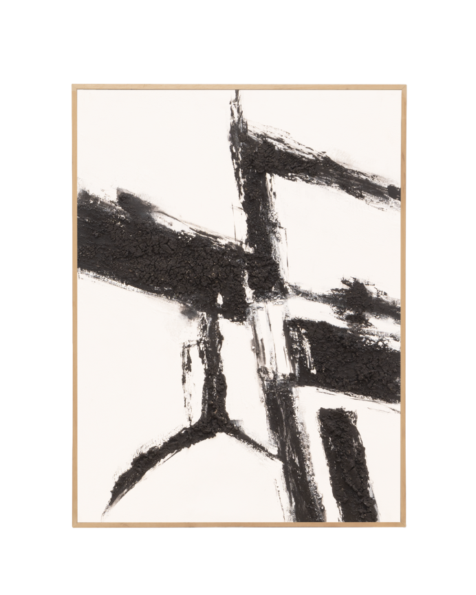 Deco wood Cuadro blanco decorativo sobre lino con bastidor de madera pintado artesanalmente con pintura al óleo de 80x60cm