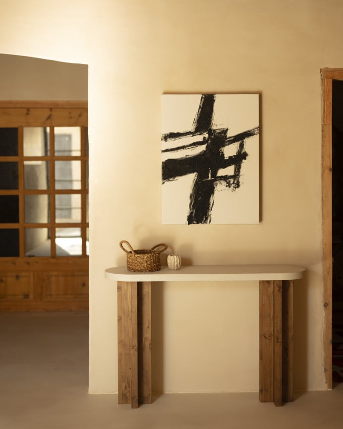 Deco Wood Cuadro Blanco Decorativo Sobre Lino Con Bastidor De Madera Pintado Artesanalmente Con Pintura Al óleo De 80x60cm