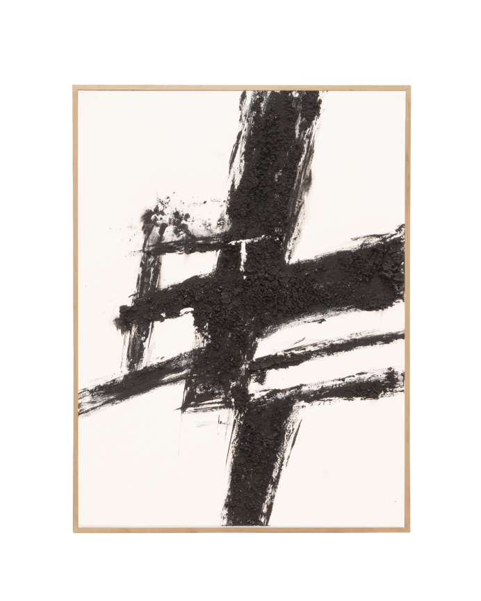 Deco wood Cuadro blanco decorativo sobre lino con bastidor de madera pintado artesanalmente con pintura al óleo de 80x60cm