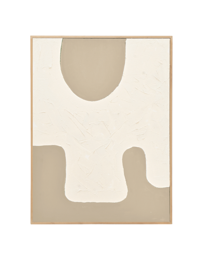 Deco wood Cuadro blanco y beige decorativo sobre algodón con bastidor de madera pintado artesanalmente con pintura al óleo de 80x60cm