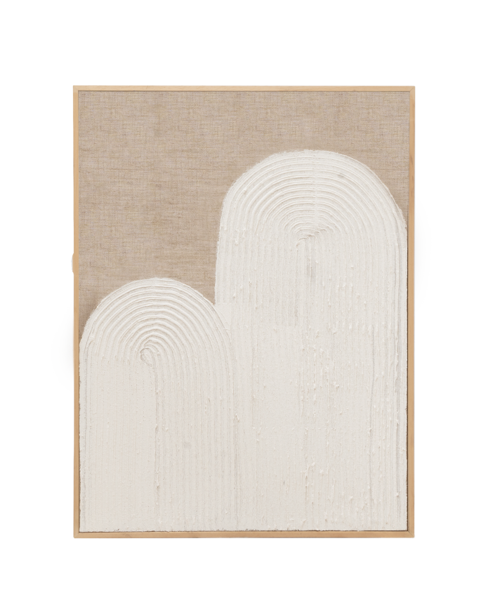 Deco wood Cuadro blanco y beige decorativo sobre lino con bastidor de madera pintado artesanalmente con pintura al óleo de 80x60cm