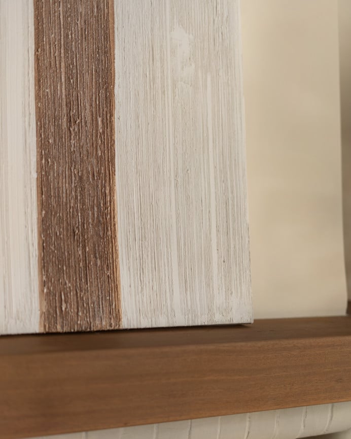 Deco Wood Cuadro Blanco Y Marrón Decorativo Sobre Algodón Con Bastidor De Madera Pintado Artesanalmente Con Pintura Al óleo De 80x60cm