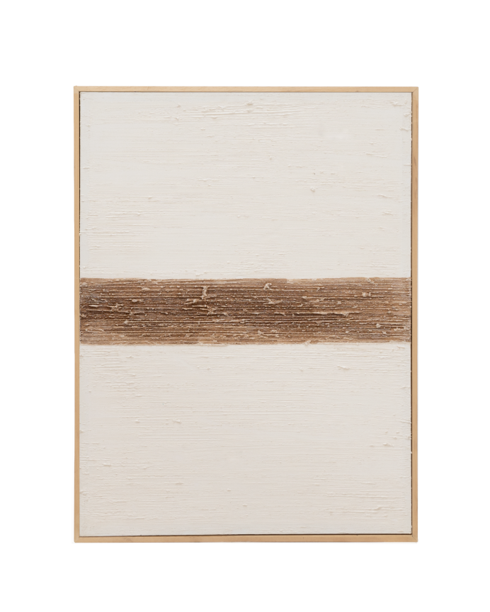 Deco wood Cuadro blanco y marrón decorativo sobre algodón con bastidor de madera pintado artesanalmente con pintura al óleo de 80x60cm