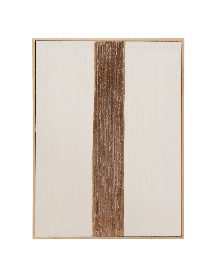 Deco wood Cuadro blanco y marrón decorativo sobre algodón con bastidor de madera pintado artesanalmente con pintura al óleo de 80x60cm
